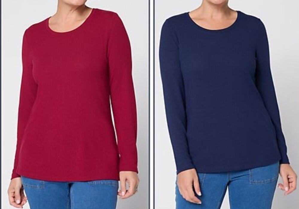 Denim & Co Size XL Cranberry & Navy 2-Pack Heavenly Jersey Tops A712443 NWOT